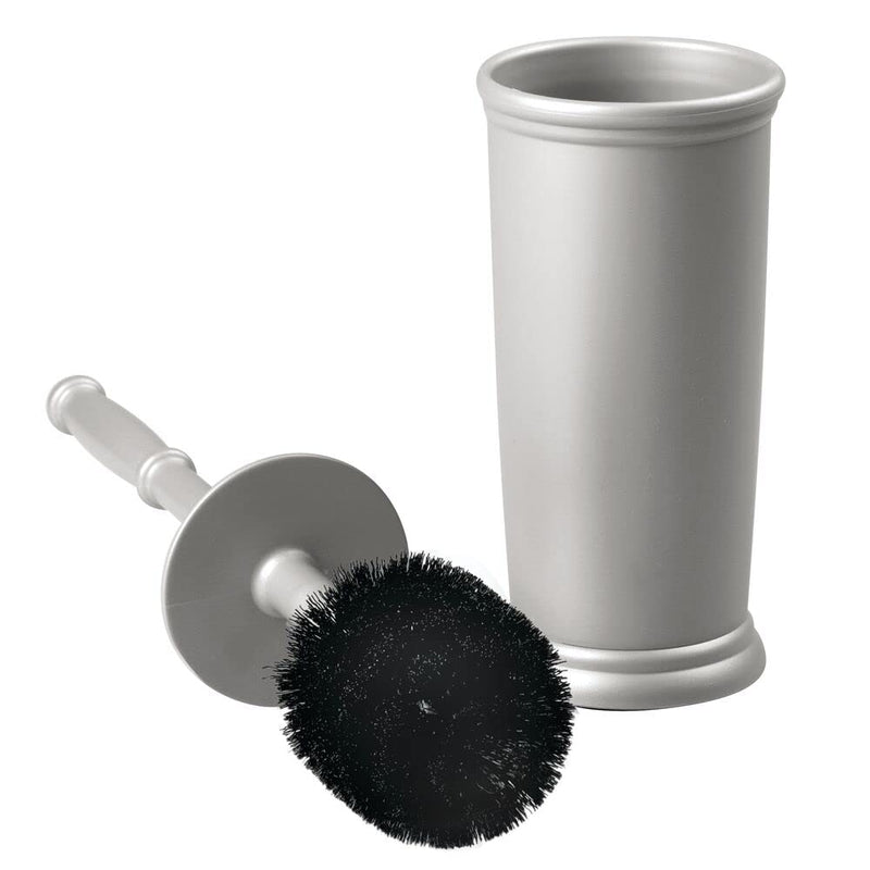 mDesign Compact Freestanding Plastic Toilet Bowl Brush and Holder for Bathroom Storage and Organization - Space Saving, Sturdy, Deep Cleaning, Covered Brush - Gray