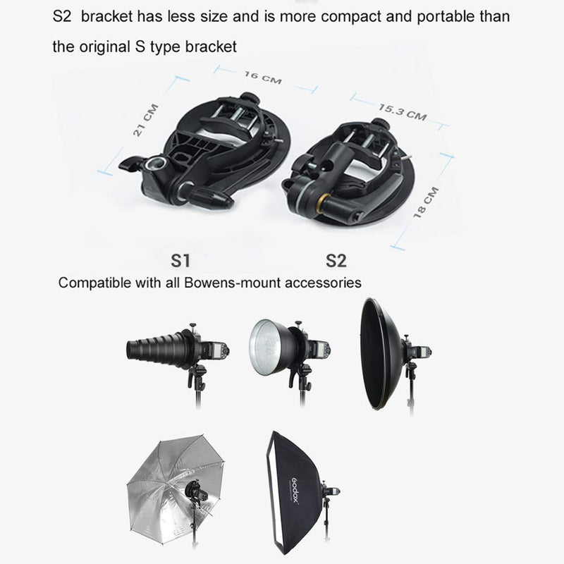 Godox S2 Bracket S-Type Speedlite Bracket Bowens Mount for Godox V1 AD200Pro AD400Pro AD200 and Other Flashes, Precise Tilt Control, Large Handle, Integrated Umbrella Mount with Pergear Diffusers