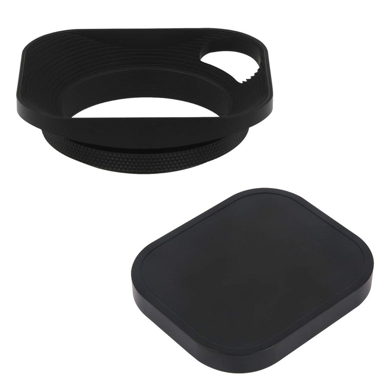Haoge LH-E2P 49mm Square Metal Screw-in Lens Hood Hollow Out Designed with Cap for Leica Rangefinder Camera with 49mm E49 Filter Thread Lens Black
