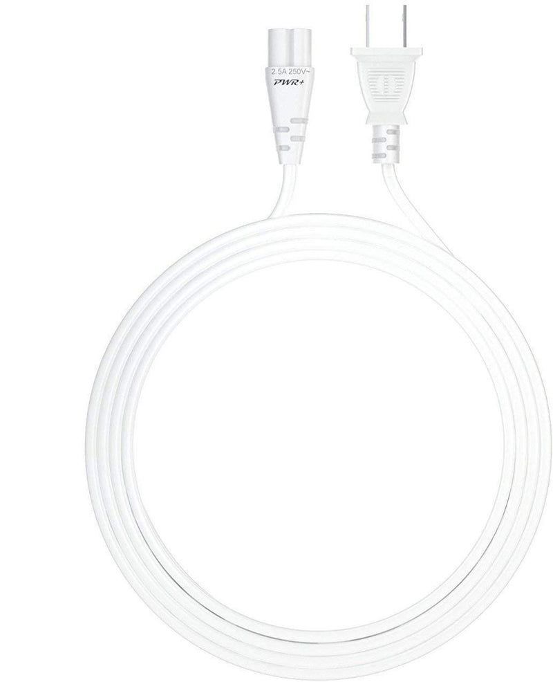 Pwr Extra Long 12 Ft 2-Prong AC Wall 2 Slot Power Cord for PS5 PS4 Slim PS3 PS2 Xbox One S Samsung LED LCD TV Smart Monitor Cable White - IEC-60320 IEC320 C7 to NEMA 1-15P