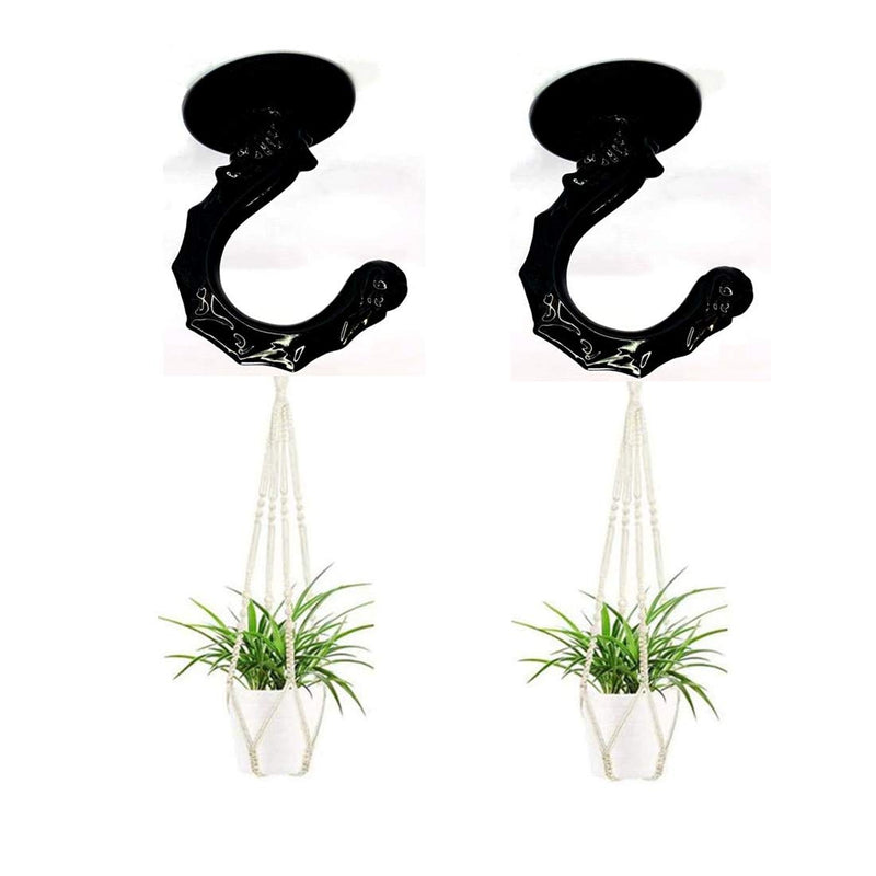 QMseller 2 Sets Metal Ceiling Hooks, Heavy Duty Swag Ceiling Hooks with Hardware for Hanging Plants/Chandeliers/Wind Chimes/Ornament (Black Color)