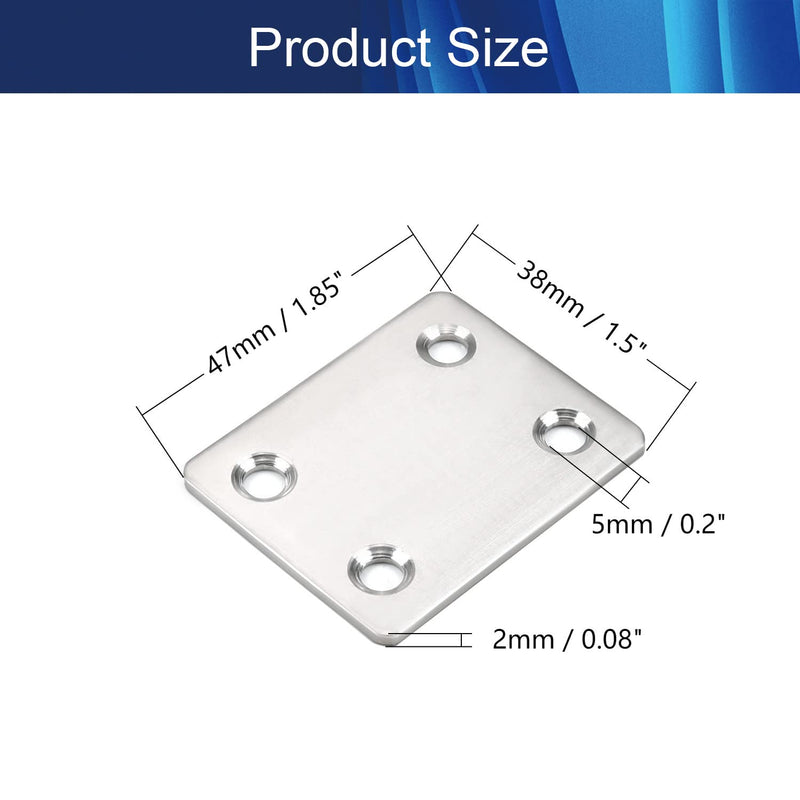 Aicosineg 10pcs Stainless Steel Straight Brace Brackets 1.85" x 1.50" Small Flat Straight Mending Plates Fastener for Repair Fixing Joint Connector Furniture Silver Tone