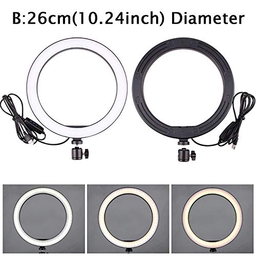 Ring Light OEBLD Dimmable with 3 Light Modes & 10 Brightness Level LED Ring Fill Lights for Phone Live Stream Makeup YouTube Shooting(B(only 10'' Ring Light))