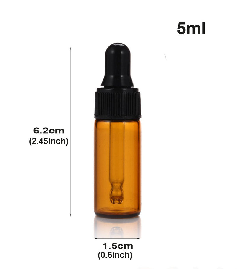 Simple-e 10pcs 5ml 1/6oz Amber Mini Glass Bottle Amber Sample Vial Small Essential Oil Bottle with Glass Eye Dropper + 1pc Glass Clean Cloth + 1pc 3ml Dropper (10) 10