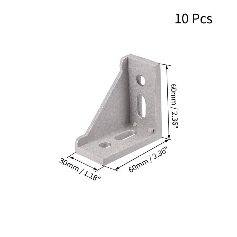 uxcell Inside Corner Bracket Gusset, 60mm x 60mm for 3030 Series Aluminum Extrusion Profile, 10 Pcs (Silver)