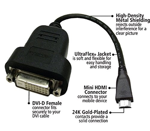 Accell Mini HDMI (HDMI-C Male) to DVI-D (Female) Adapter - Resolutions up to 1920x1080 Full HD