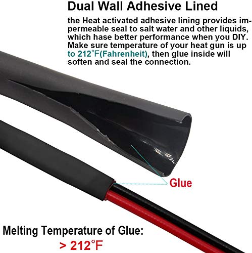 PONFY Dual Wall Heat Shrink Tubing 3:1 Ratio Heat Activated Adhesive Glue Lined Marine Shrink Tube Wire Sleeving Wrap Protector Black and Red, 2 Pack, 1.2M/4FT (Dia 19.05mm (3/4")) 3/4" Diameter 4FT Black + 4FT Red