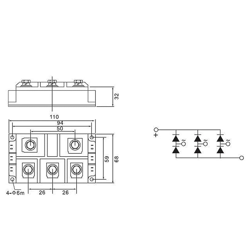 Silicon Bridge Rectifier, MDS Full Wave Three Phase Rectifier Bridge 3-Phase Resin Packed Rectification Module 300A 1600V
