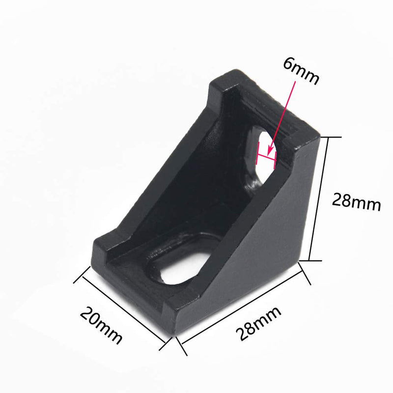 Iverntech 20pcs Black Aluminum Corner Bracket Connector Inside Joint Plate Fastener with 40pcs M5 T Nuts+40 pcs M5 Screw+1pcs Wrench for Standard 6mm Slot 2020 Series Aluminum Extrusion Profile 20pcs 2028 for 2020