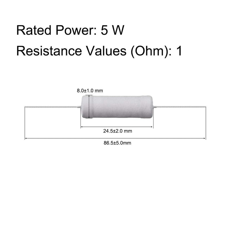 uxcell 30Pcs 1 Ohm Resistor, 5W 5% Tolerance Metal Oxide Film Resistors, Lead, Flame Proof for DIY Electronic Projects and Experiments