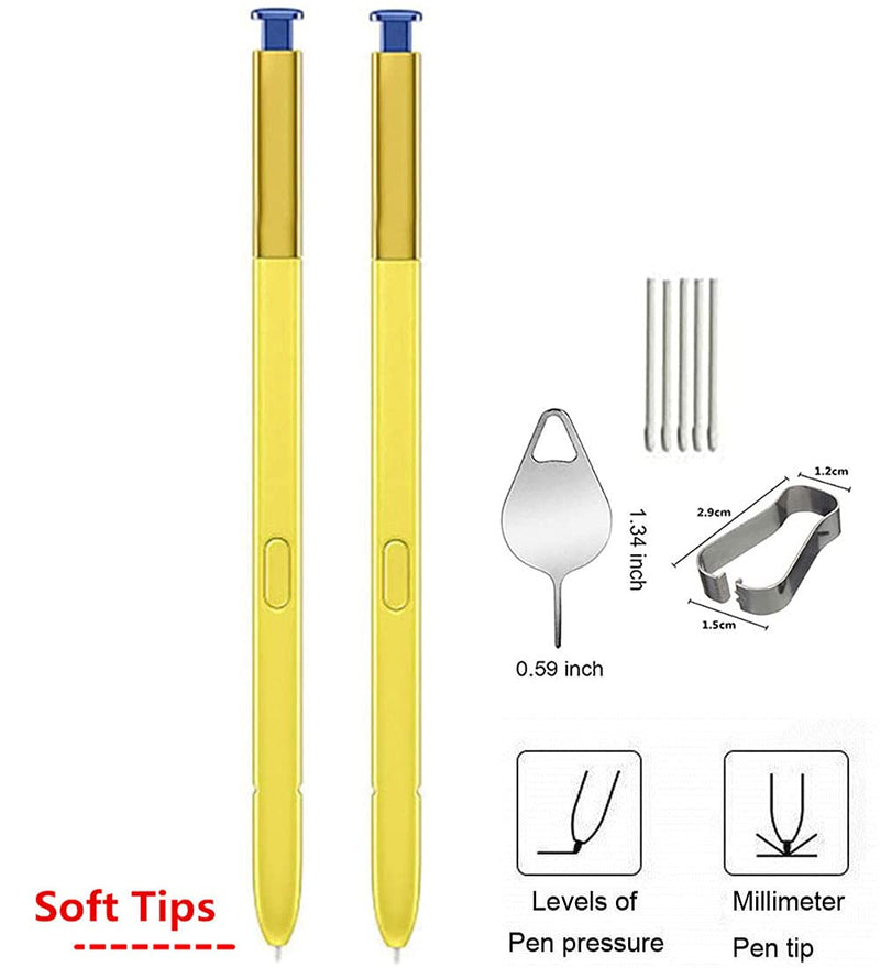 2 Pack Galaxy Note 9 Stylus for Replacement Samsung Galaxy Note 9 SM-N960 Pen (Without Bluetooth) +Tips/Nibs+Eject Pin+Micro USB (Yellow/Blue)