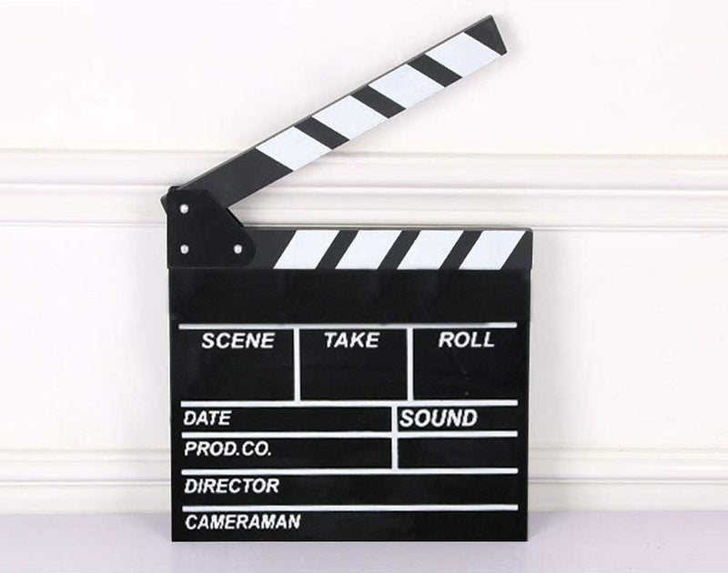 KISEER 12"x11" Movie Film Clap Board Wooden Movie Clapboard Film Clapper Board, Black & White