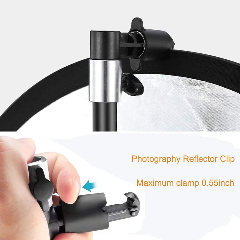 Photography Reflector with Clip 24 Inch 5 in 1 Photo Light Collapsible Diffuser with Bag & Reflector Holder for Studio Photography Outdoor Lighting Translucent Silver Gold White Black 24inch/60cm