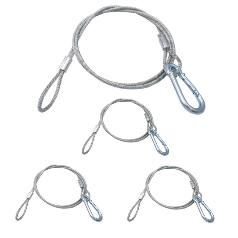 [AUSTRALIA] - 4 Pack Silver Safety Security Stage Light Stainless Steel Cables Rope with Buckle PVC 110lbs Load Duty 26.1” Diameter 4mm for Party Lights DJ Light Stage Lighting 