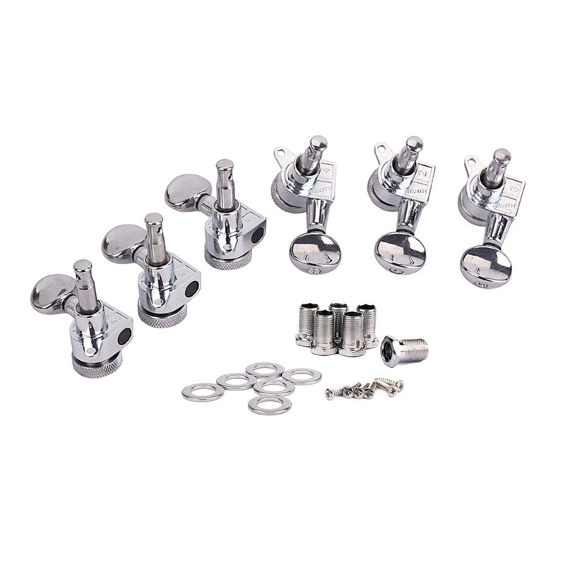 Alnicov 6 Pieces Guitar String Locking Tuners 3 Left 3 Right Guitar Machine Heads Knobs Machine Head Tuners for Electric or Acoustic Guitar (Chrome)
