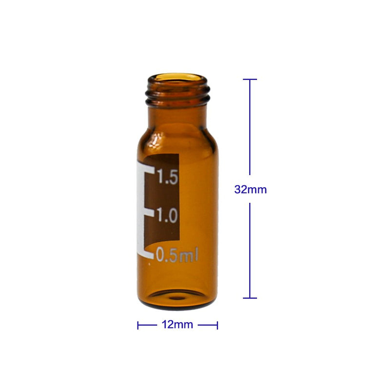 Autosampler Vial, 2ml HPLC Vial, Amber Chromatography Lab Vial, Sample Vial with Writing Area, 9-425 Screw-Thread Vial, Pack of 100 by ALWSCI Amber glass