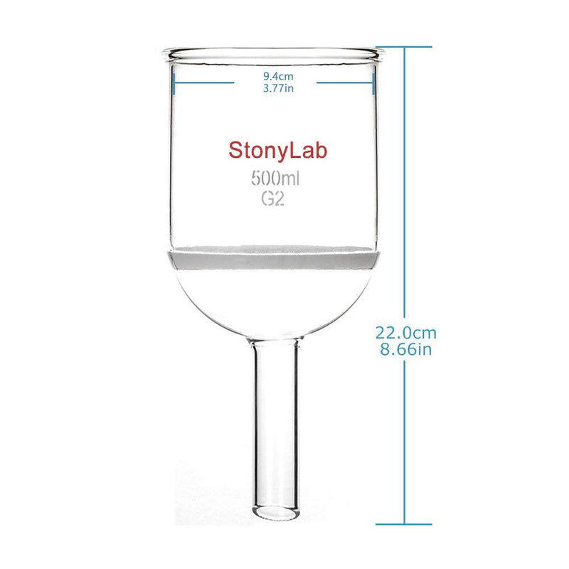 StonyLab Borosilicate Glass Buchner Filtering Funnel with Medium Frit(G2), 94mm Inner-Diameter, 100mm Depth (500ml) 500 mL