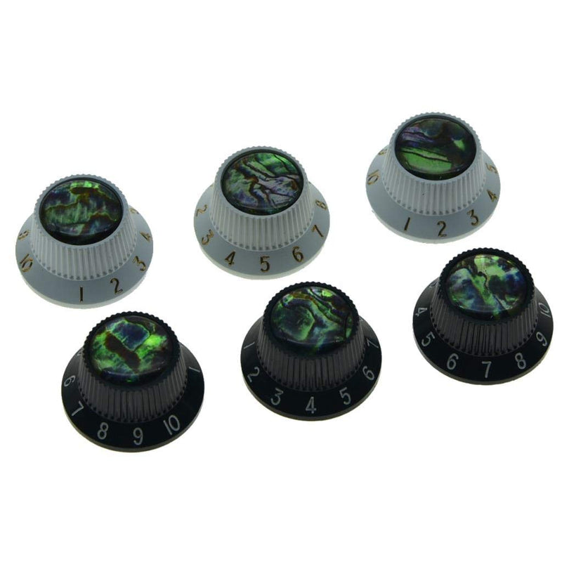 KAISH Set of 3 Plastic Push on Fit Abalone Top ST Strat Knobs Guitar/Bass Knob fits Metic 5.8mm Split Pots White