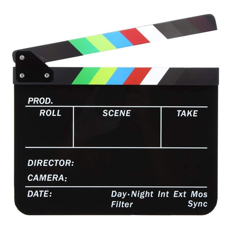 Coolbuy112 Movie Directors Clapboard, Photography Studio Video TV Acrylic Clapper Board Dry Erase Film Slate Cut Action Scene Clapper with a Magnetic Blackboard Eraser and Two Custom Pens, Black