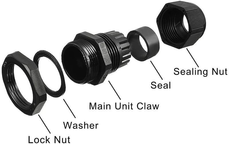 Gebildet Cable Gland, PG7 Plastic Waterproof Adjustable 3-6.5mm Cable Gland Joint with Gaskets, M12 × 1.5 Wire Connector, Wire Protector (Pack of 50, Black) PG7-B