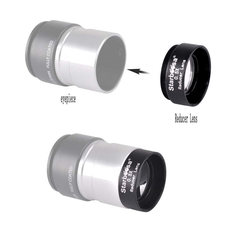 Starboosa Multi-Coated 0.5X Telescope Focal Reducer for 1.25 Inch Telescope Eyepieces