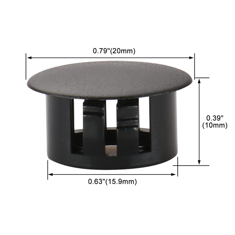 Baomain Plastic Black Locking Hole Plugs Panel Hole Diameter 5/8" (16mm) HP-16 Pack of 100