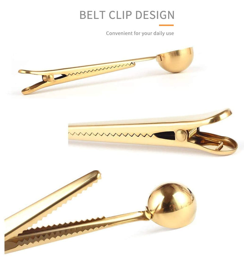 Coffee Scoop Clip - 2 PACK - GOLD - Coffee Spoon Clip - Tea Scoop Bag Clip - Coffee Bag Clip Scooper