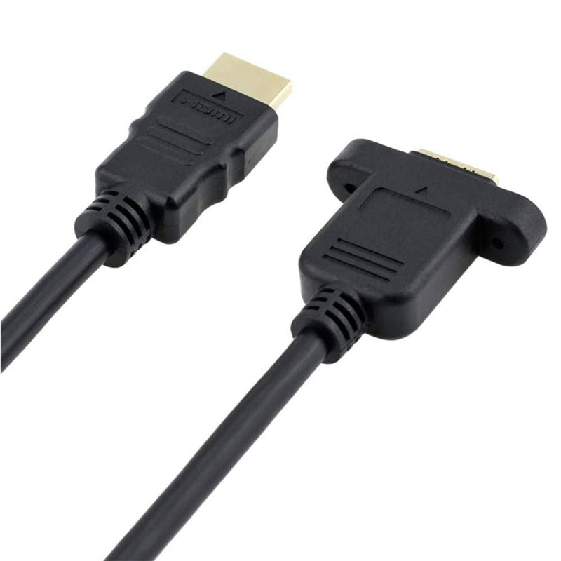 Bluwee HDMI Extension Cable High Speed HDMI Male to Female Extension Wire Cord HDMI Extender w/Screw Nut for Panel Mount - Gold Plated Plugs, Black (2FT) 2FT