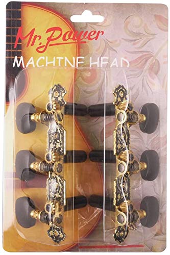 Mr.Power Classical Guitar Tuners Machine Heads 3+3 Set Tuning Keys Machine Pegs(Black Button) black
