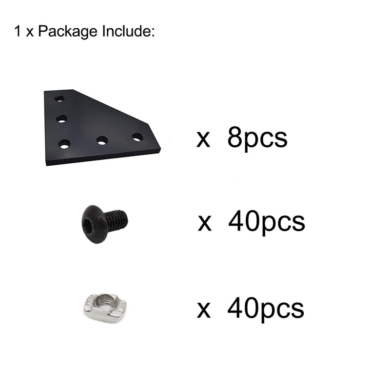 8Sets 2020 Extrusion Aluminum Profiles 20mm Anodic Oxidation L Shape Corner Bracket Plate with Screws and Nuts for 2020 Series Aluminum Profile 3D Printer Frame