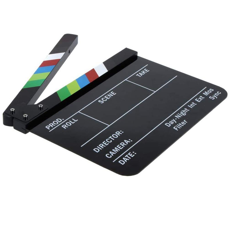 Coolbuy112 Movie Directors Clapboard, Photography Studio Video TV Acrylic Clapper Board Dry Erase Film Slate Cut Action Scene Clapper with a Magnetic Blackboard Eraser and Two Custom Pens, Black