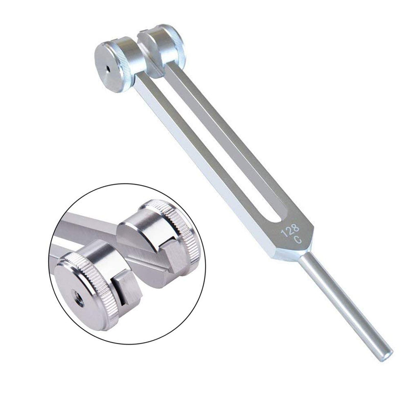 Tuning Fork, 128 Hz Tuning Fork Weights Aluminum Clinical Grade Nerve/Sensory with Silicone Hammer and Cleaning Cloth - Packaged in Soft Storage Bag - Non-Magnetic Aluminum Alloy