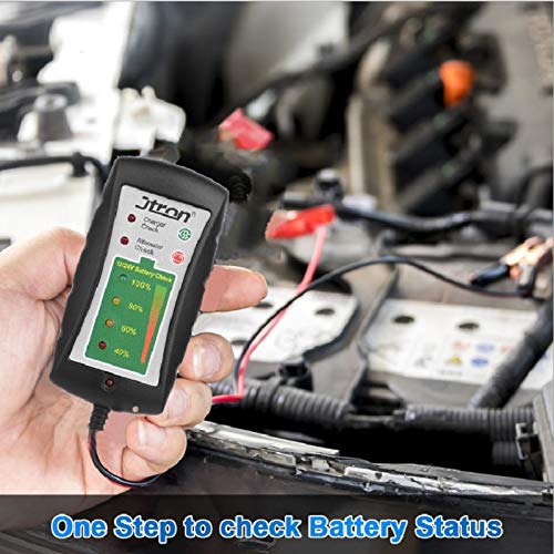 Jtron Automotive Battery Tester 12V-24V ,LED Digital Alternator Tester Analyzer Auto Motorcycle System Analyzer ,6 LED Diagnostic Tool Repair Tool Auto Battery Tester for All Batteries