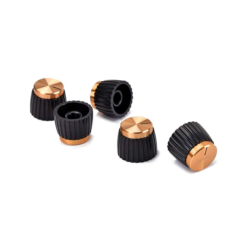 Alnicov 5PCS High Quality Guitar Amp Amplifier Push On Fit Knobs Black With Gold Aluminum Cap Top Fits 6Mm Diameter Pots Marshall Amplifiers