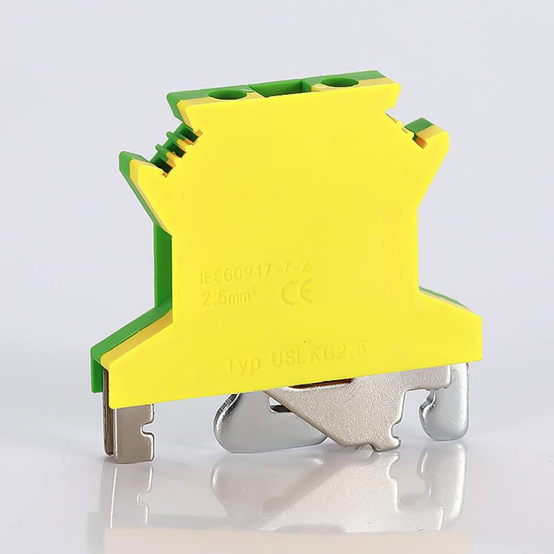 10Pcs DIN Rail Mounted Ground Circuit Connection Terminal Block Screw Clamp Connector (USLKG2.5N) USLKG2.5N