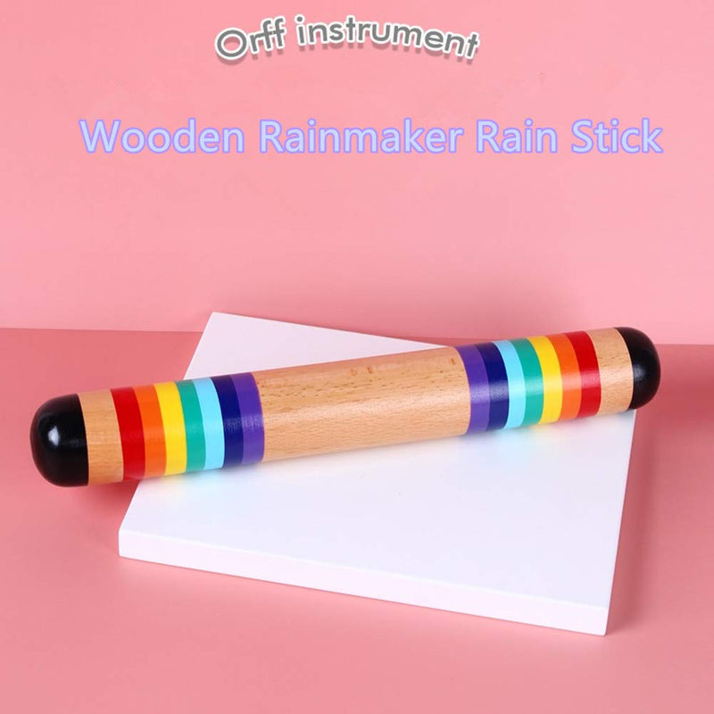 ZBY 13.8 Inch Rain Stick Wooden Rainstick，Rainbow Colored Rain Maker Rainstick Rattle Shaker Sensory Musical Instrument