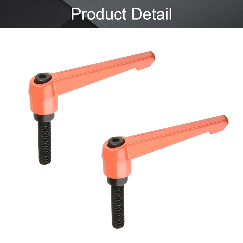 Othmro 2Pcs Clamping Lever Handle M10 Thread Push Button Ratchet Lever, Aluminum Alloy Adjustable Push Button Locking Handle with Male Threaded Stud M10*40mm Orange M10x40，2pcs