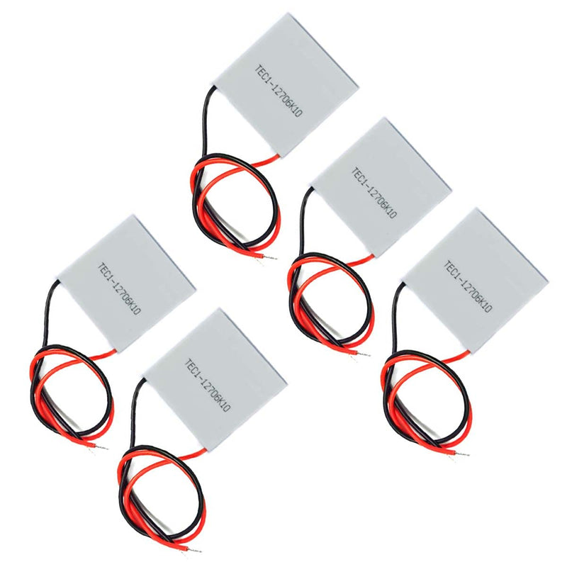 Kiro&Seeu 5pcs TEC1-12706 Heatsink Semiconductor Refrigeration Tablets 5.8A 12 Volt 60W Watt Thermoelectric Cooler Cooling Peltier Plate Module 40x40MM, (EC112706-MD-5pcs)