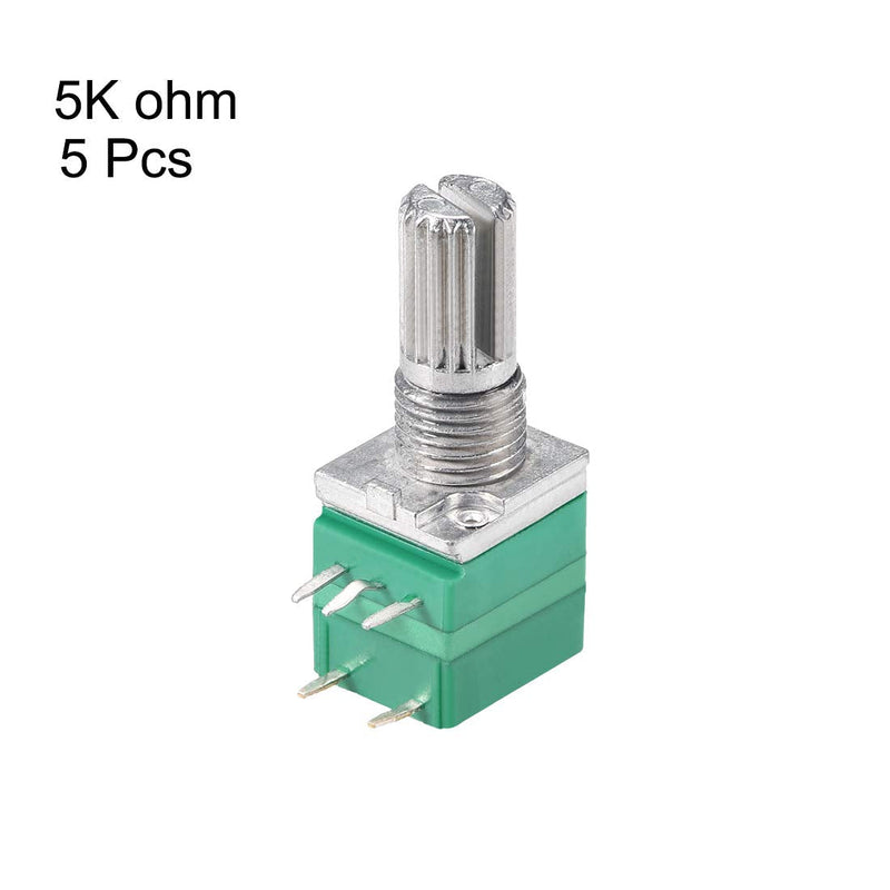 uxcell Potentiometer with Switch B5K Ohm Variable Resistors Single Turn Rotary Carbon Film Taper RV097NS 5pcs