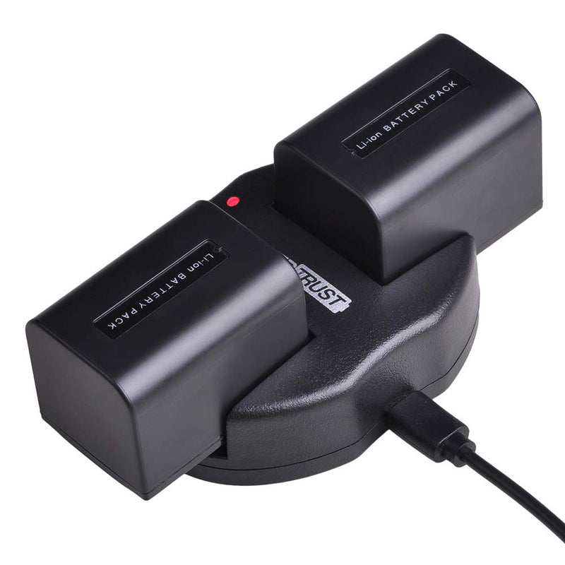 PowerTrust 2-Pack NP-FV70 FV70 Battery + USB Dual Charger for Sony NP-FV50 FV30 HDR-CX230 HDR-CX150E HDR-CX170 HDR-CX455 HDR-CX675 HDR-CX900 HDR-PJ340 HDR-PJ540 HDR-PJ670 FDR-AX53 FDR-AX700