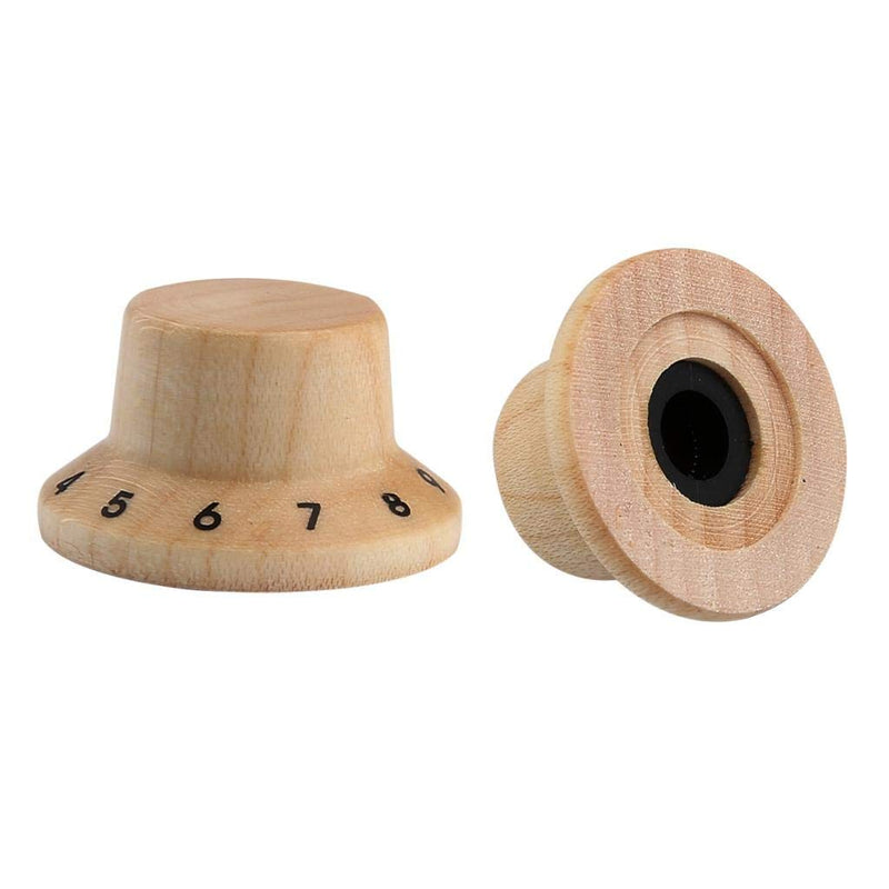 KAISH 2-Pack Wood Knobs LP/Strat Style Bell Knobs Guitar Bass Wood Top Hat Knob with Numbers 1-10 Maple Wood Pack of 2