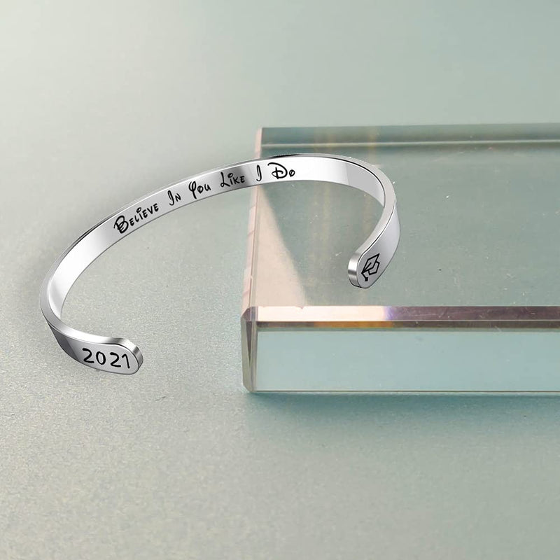 Inspirational Bracelets Graduation Gifts for Her 2021 Engraved Mantra Inspirational Cuff Bangle with 2021 High School College Graduation Jewelry Gifts for Graduate Believe in you like I do