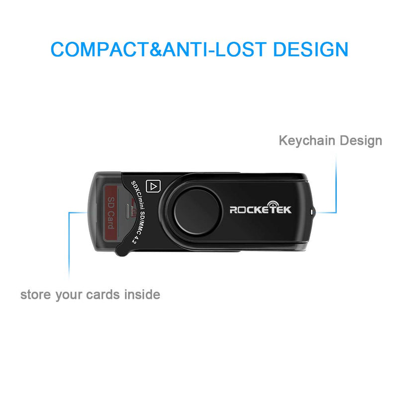 Rocketek RT-CR3A 11 In 1 USB 3.0 Memory Card Reader/Writer with A Build-in Card Cover and 2 Slots (SD Card + Micro SD Card) for SDXC, Uhs-I SD, SDHC, SD, Micro SDXC, Micro SDHC, Micro SD, MMC Memory Cards USB 3.0 card reader