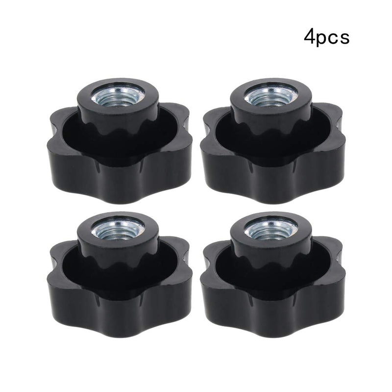 MroMax Star Head Through Hole Knob-M12x 48mm Female Threaded Black Plastic Screw-On for Mechanical Equipment 4Pcs