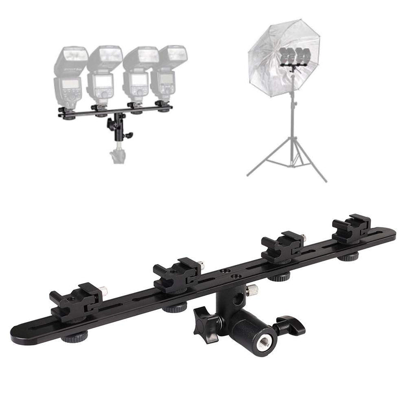 EXMAX E4 Camera Flash Speedlite Mount Four Hot Shoes Flash Light Stand Bracket with Umbrella Holder Swivel Mount Compatible with Camera and Other DSLR Flashes Speedlite Studio LED Light