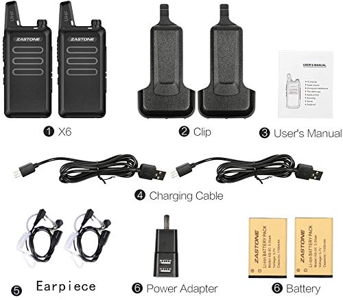 Zastone X6 Rechargeable Long Range Two-Way Radios with Earpiece 2 Pack 3W 16-Channel UHF Walkie Talkies 2Pack Black01