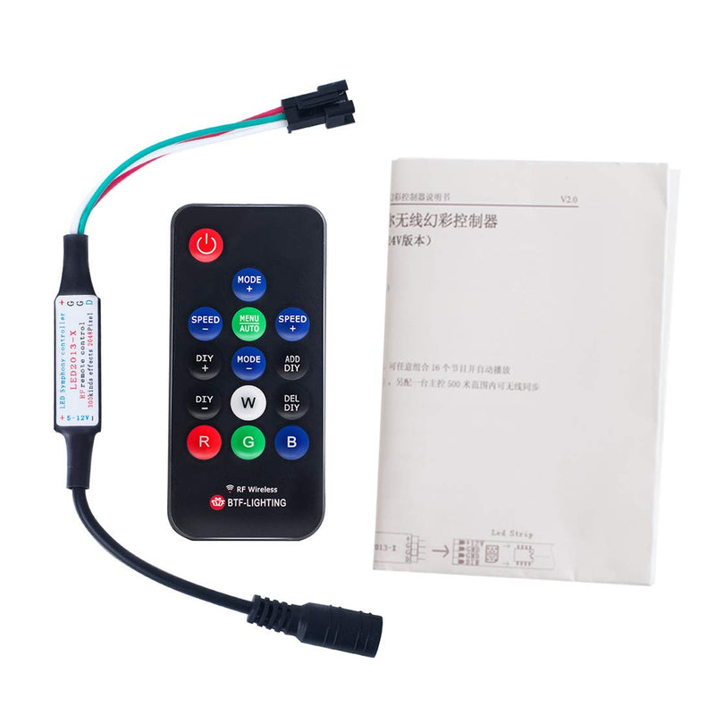 [AUSTRALIA] - BTF-LIGHTING WS2811 and WS2812B DC5-12V 14keys Wireless RF Led RGB Controller 300 Kinds of Changes Digital Color LED Light Pixel Strip modules Black for WS2811 and WS2812B led strip Black 