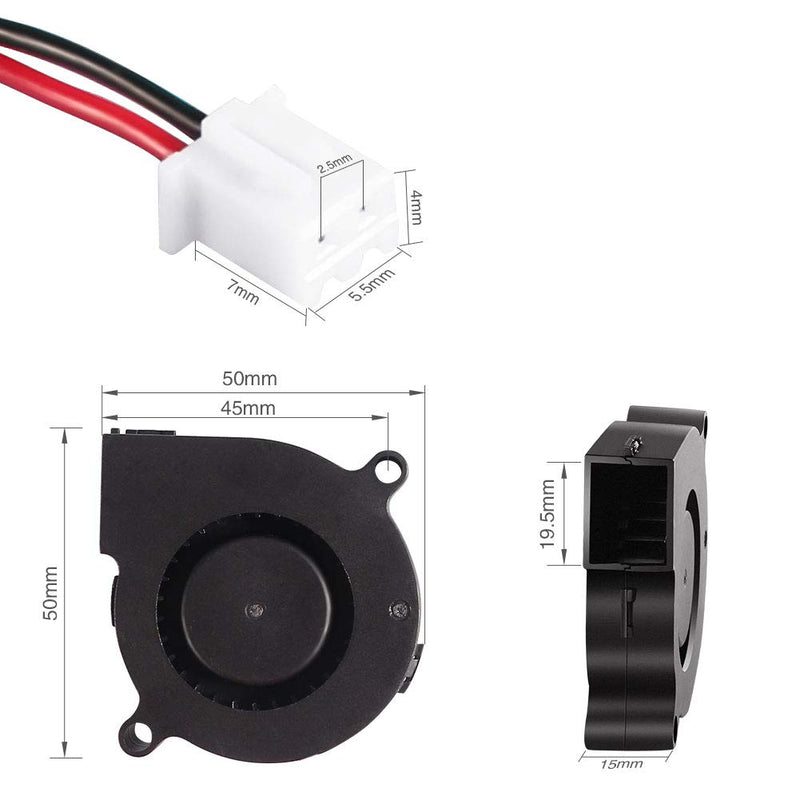 5015 Brushless Cooling Fan 4PCS 3D Printer Blower DC 12V Fans 50x50x15mm Fan for Hotend Extruder Heat Sinks with 2 Pin Terminal and Other Small Appliances Series Repair Replacement(12V 0.18A) 12V(5015)