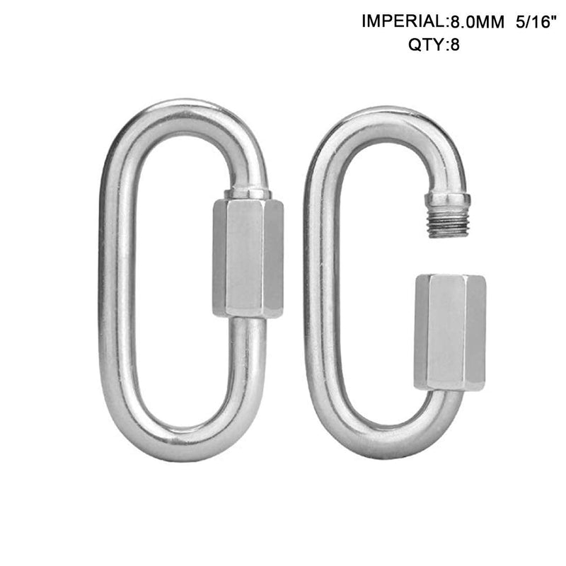 D-Shape Quick Link Carabiner, 304 Stainless Steel Locking Ring Heavy Duty Carabiner Clip for Hammock/Camping/Outdoor and Indoor Activities, M8/0.32", 5Pcs