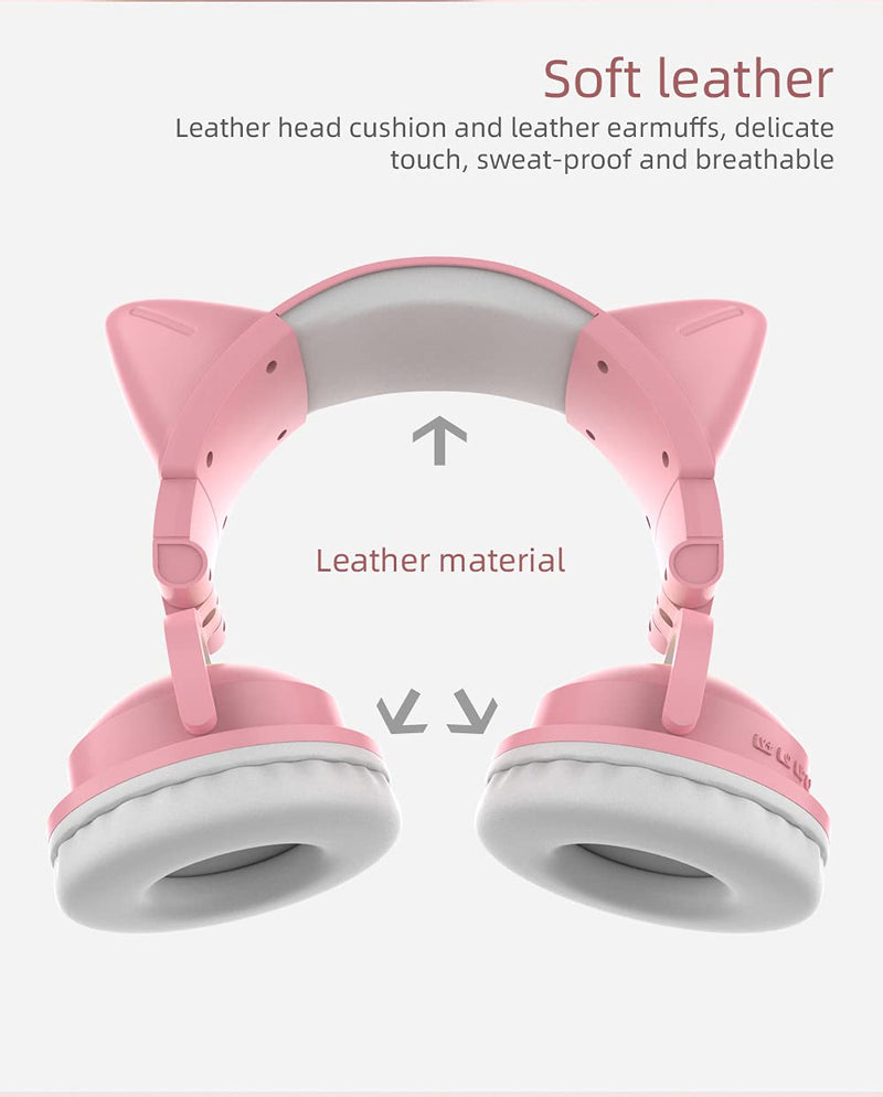 kuayang Wireless Cat Ear Headphones (7 Color Changing) with & 3.5mm Jack, Gaming Pro, Bluetooth&Wired Connection (Orange) Orange
